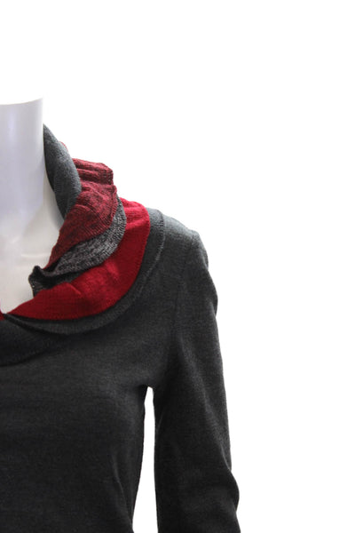 Stizzoli Women Striped Wool Cowl Neck Pullover Blouse Long Sleeve Gray Size S