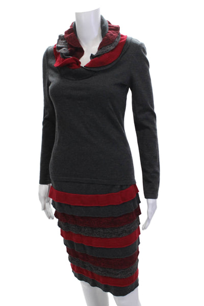 Stizzoli Women Striped Wool Cowl Neck Pullover Blouse Long Sleeve Gray Size S