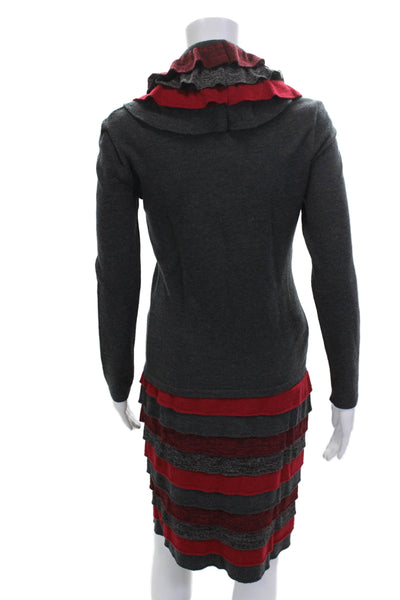 Stizzoli Women Striped Wool Cowl Neck Pullover Blouse Long Sleeve Gray Size S