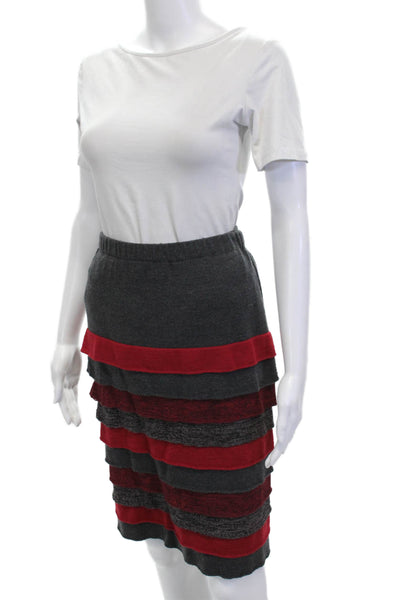 Stizzoli Women Striped Wool Cowl Neck Pullover Blouse Long Sleeve Gray Size S
