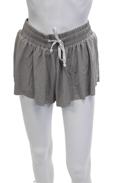 Katie J Women Athletic Shorts Gray Drawstring Nylon Spandex Size M
