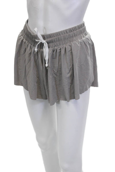 Katie J Women Athletic Shorts Gray Drawstring Nylon Spandex Size M