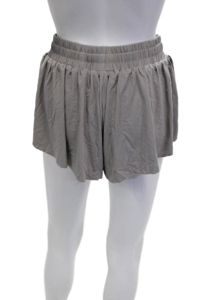 Katie J Women Athletic Shorts Gray Drawstring Nylon Spandex Size M