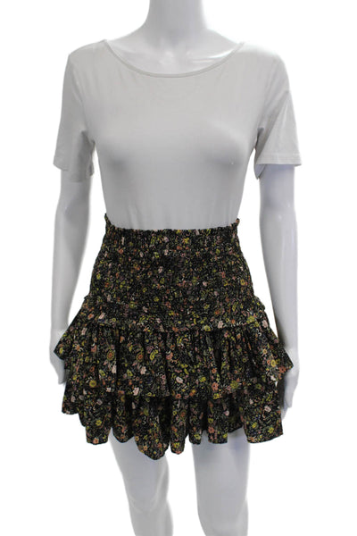 We're All Pretty Girls Women Flare Mini Skirt Black Floral Polyester Size S