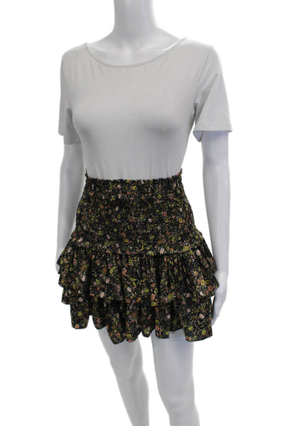 We're All Pretty Girls Women Flare Mini Skirt Black Floral Polyester Size S