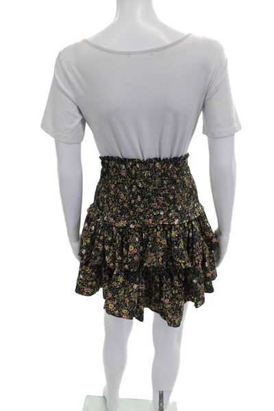 We're All Pretty Girls Women Flare Mini Skirt Black Floral Polyester Size S