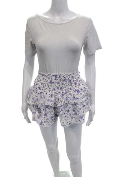 We're All Pretty Girls Womens Hot Pants Skirt White Floral Rayon Mini Size S