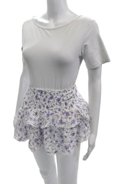 We're All Pretty Girls Womens Hot Pants Skirt White Floral Rayon Mini Size S