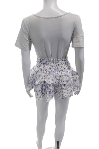 We're All Pretty Girls Womens Hot Pants Skirt White Floral Rayon Mini Size S