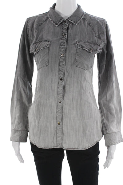 Rails Womens Basic Collared Button-Up Solid Gray Tencel Long Sleeve Size M