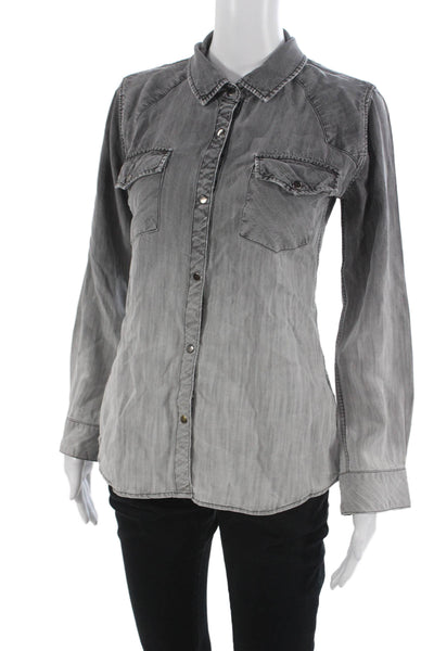 Rails Womens Basic Collared Button-Up Solid Gray Tencel Long Sleeve Size M