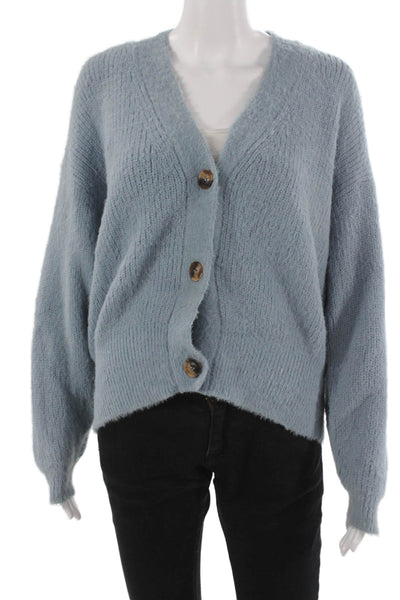 Naked Zebra Womens Blue V-Neck Long Sleeve Cardigan Nylon Size M