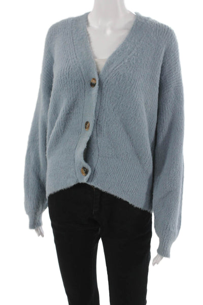 Naked Zebra Womens Blue V-Neck Long Sleeve Cardigan Nylon Size M