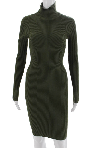 Rachel Roy Women Sweater Dress Green Turtleneck Long Sleeve Knee Length Size XS