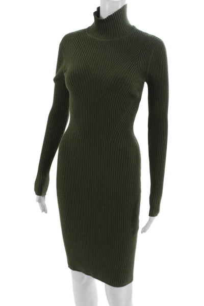 Rachel Roy Women Sweater Dress Green Turtleneck Long Sleeve Knee Length Size XS