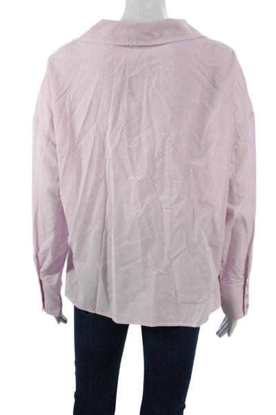 Stateside Women Basic Collared Cotton Button-Up Blouse Long Sleeve Pink Size L
