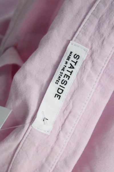 Stateside Women Basic Collared Cotton Button-Up Blouse Long Sleeve Pink Size L