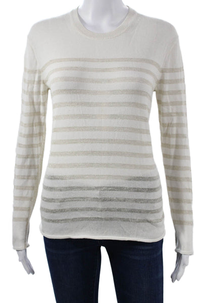 Tory Burch Women Pullover White Striped Rayon Crew Neck Long Sleeve Size S