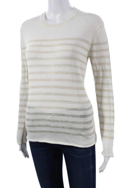 Tory Burch Women Pullover White Striped Rayon Crew Neck Long Sleeve Size S