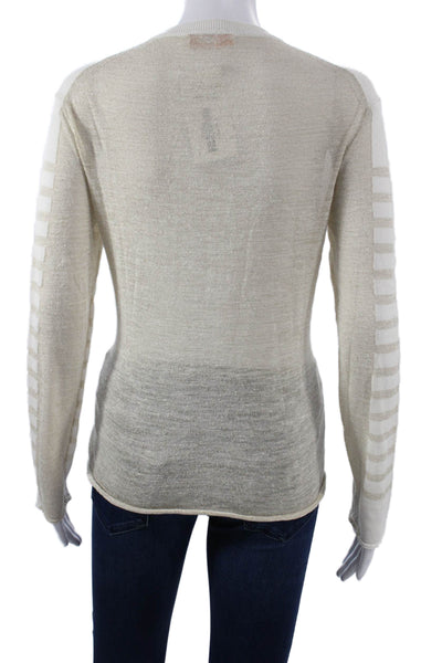 Tory Burch Women Pullover White Striped Rayon Crew Neck Long Sleeve Size S