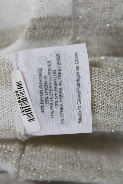 Tory Burch Women Pullover White Striped Rayon Crew Neck Long Sleeve Size S
