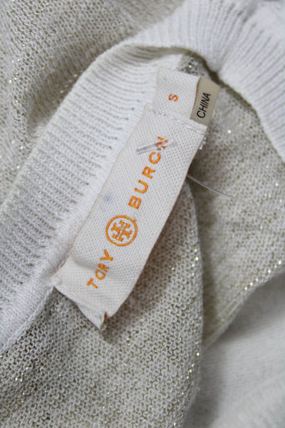 Tory Burch Women Pullover White Striped Rayon Crew Neck Long Sleeve Size S