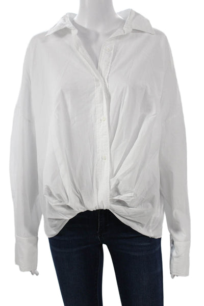 Stateside Women Basic Collared Cotton Button-Up Long Sleeve White Size L