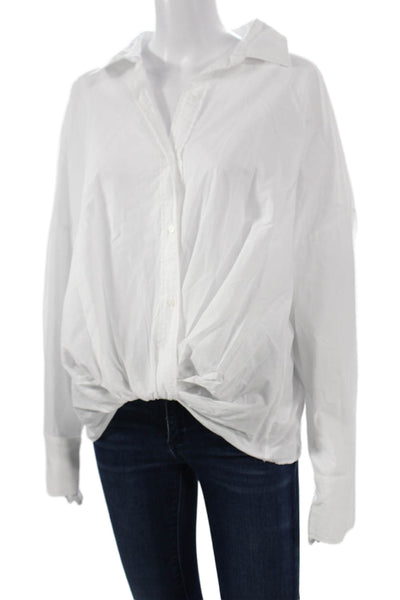 Stateside Women Basic Collared Cotton Button-Up Long Sleeve White Size L