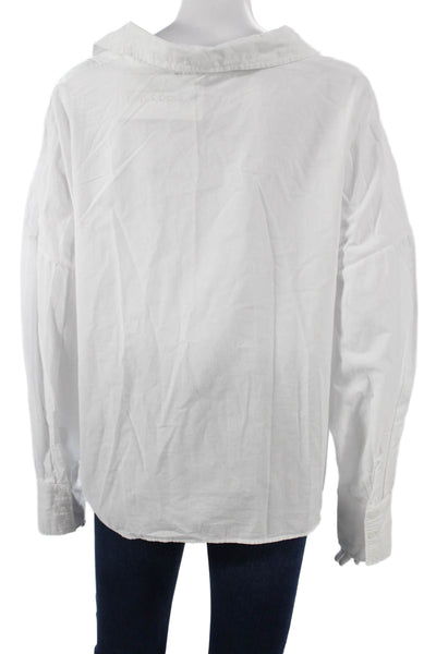 Stateside Women Basic Collared Cotton Button-Up Long Sleeve White Size L