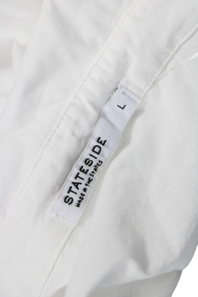 Stateside Women Basic Collared Cotton Button-Up Long Sleeve White Size L
