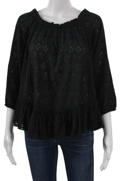Rebecca Taylor Women Black Off the Shoulder Basic Blouse 3/4 Sleeve Size 6