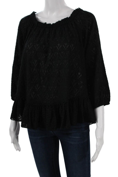 Rebecca Taylor Women Black Off the Shoulder Basic Blouse 3/4 Sleeve Size 6