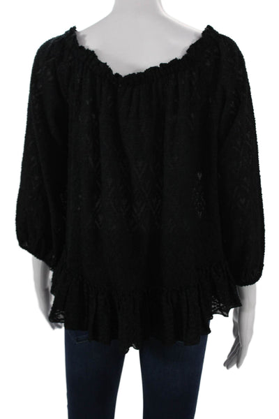 Rebecca Taylor Women Black Off the Shoulder Basic Blouse 3/4 Sleeve Size 6