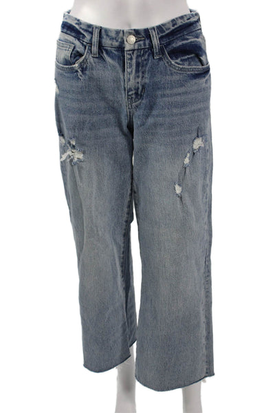 Vervet Women Wide Leg Jeans Blue High Rise Button Cotton Blend Size 25