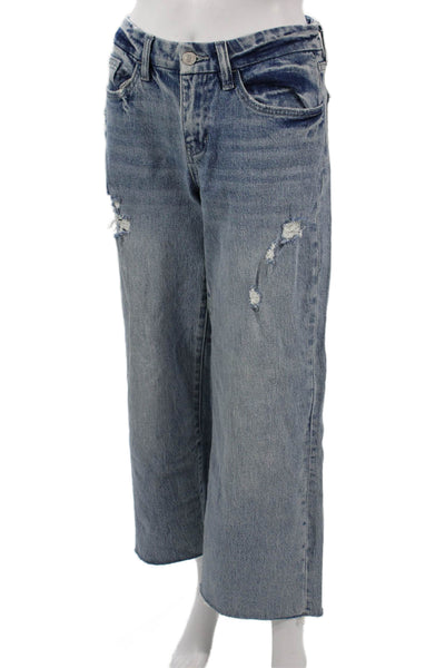 Vervet Women Wide Leg Jeans Blue High Rise Button Cotton Blend Size 25