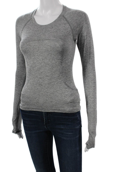 Lululemon Women Pullover Tee Gray Long Sleeve Crew Neck Polyester Size S