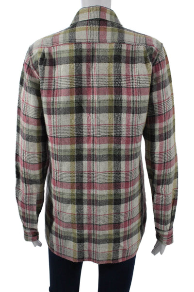 Isabel Marant Women Pink Plaid Cotton Collared Long Sleeve Button-Up Size 34