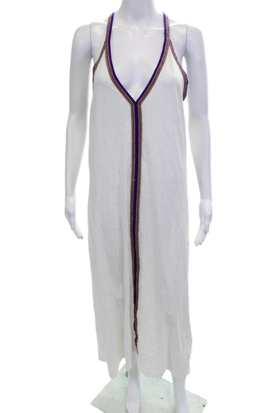 Pitusa Women Pima Cotton White Sleeveless V-Neck Maxi Dress Size One Size