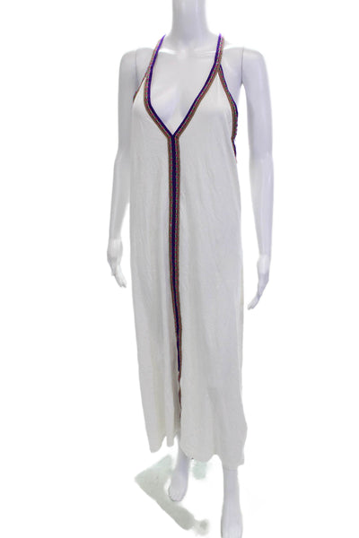 Pitusa Women Pima Cotton White Sleeveless V-Neck Maxi Dress Size One Size