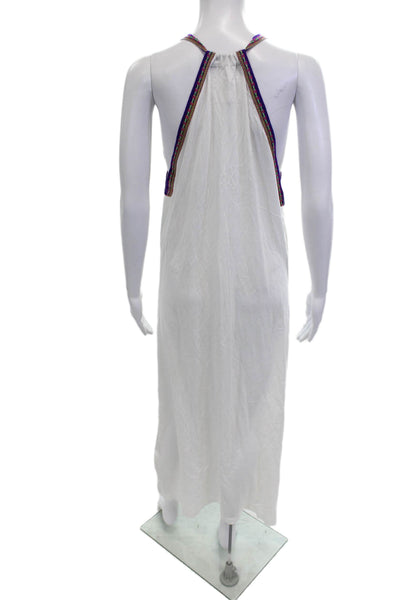 Pitusa Women Pima Cotton White Sleeveless V-Neck Maxi Dress Size One Size