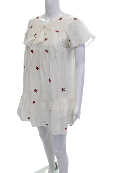 Tularosa Women Shift Dress White Cotton V Neck Short Sleeve Knee Length Size XS