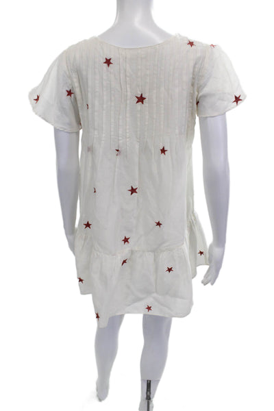 Tularosa Women Shift Dress White Cotton V Neck Short Sleeve Knee Length Size XS