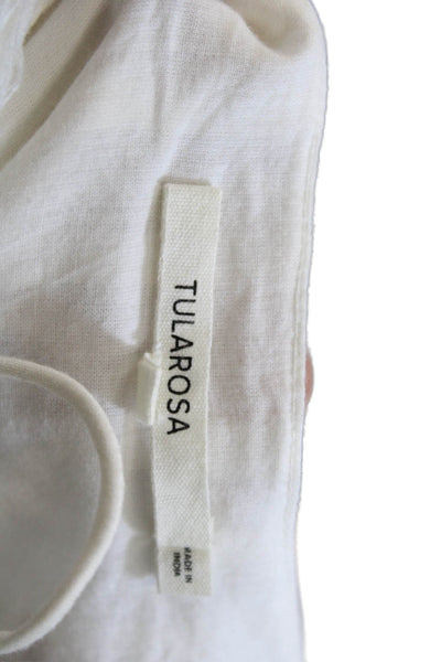 Tularosa Women Shift Dress White Cotton V Neck Short Sleeve Knee Length Size XS
