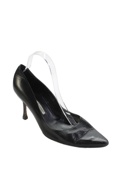 Manolo Blahnik Womens Leather Pointed Toe Pumps Black Size 40 10