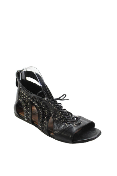 Alaia Womens Leather Lace Up Grommet Sandals Black Size 39 9