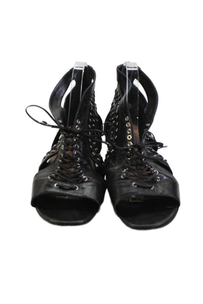 Alaia Womens Leather Lace Up Grommet Sandals Black Size 39 9
