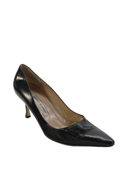 Manolo Blahnik Womens Leather Pointed Toe Pumps Black Size 40.5 10.5