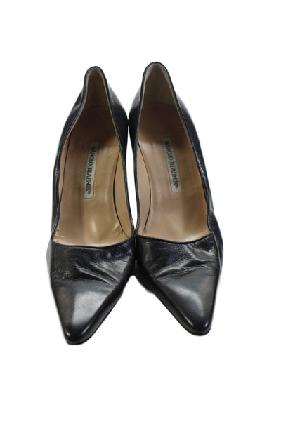 Manolo Blahnik Womens Leather Pointed Toe Pumps Black Size 40.5 10.5