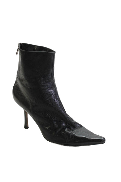 Jimmy Choo Womens Leather Pointed Toe Back Zip Ankle Boots Black Size 38.5 8.5