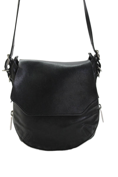 Rag & Bone Womens Faux Leather Flap Closure Crossbody Shoulder Handbag Black
